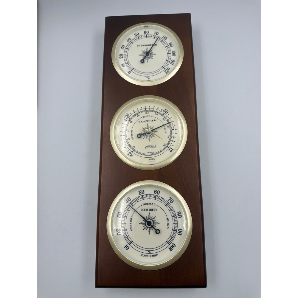 Springfield Weather Station Wood Wall Barometer Thermometer Hygrometer USA Made